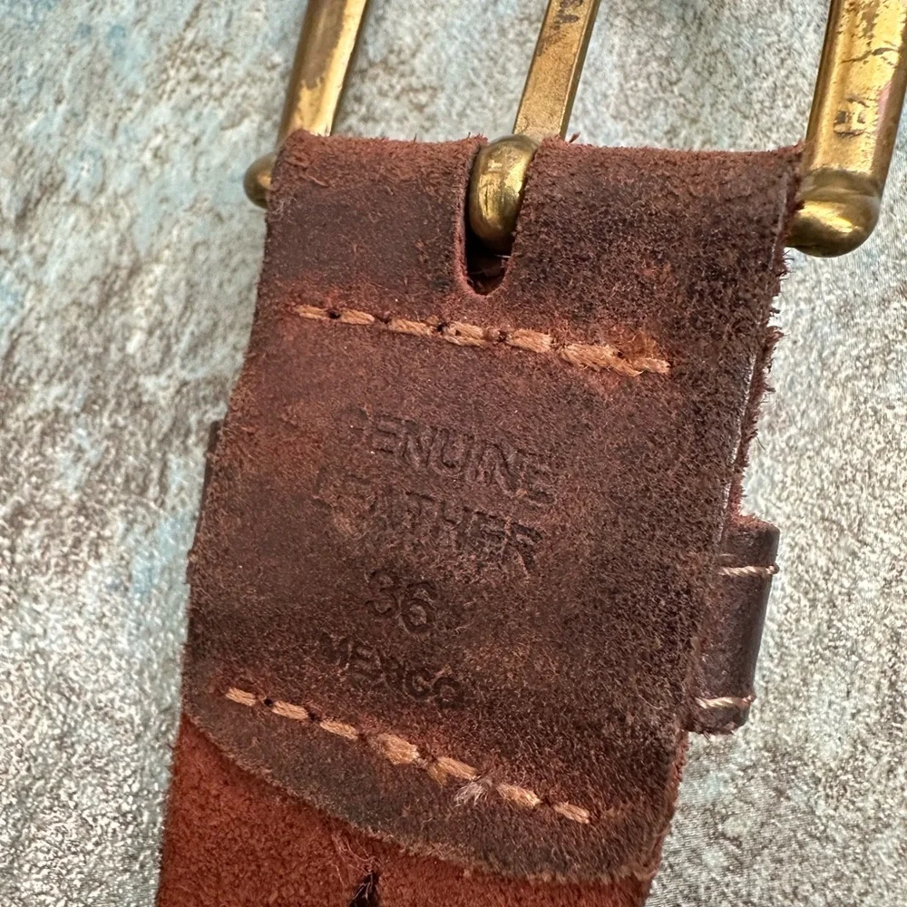 Vintage Brown Leather Braided Genuine Leather Belt Unisex Size 36 Made In Mexico